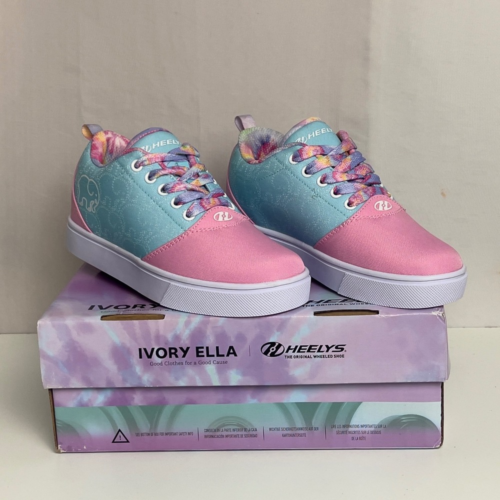 Ivory Ella x Heelys Pink Blue Pastel Tie Dye Wheeled Skate Shoes Sneakers size 3